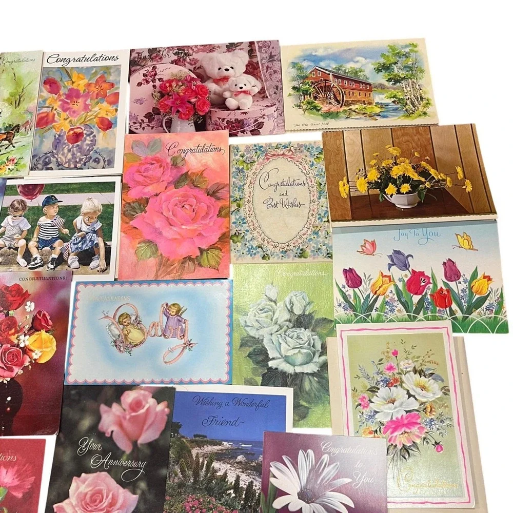 Vintage Floral Greeting Card Ephemera Lot Mixed Occasion Scrapbook Craft Pack 20